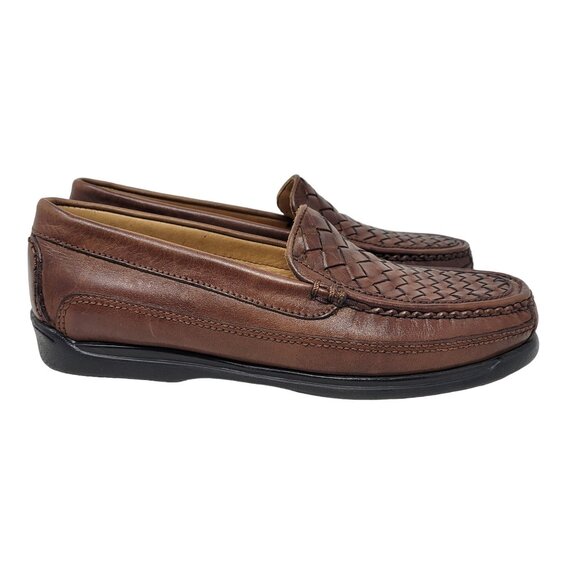 Vintage Old Money Academia Professor Woven Leather Driving Loafers Brown Slip-On - Picture 2 of 11